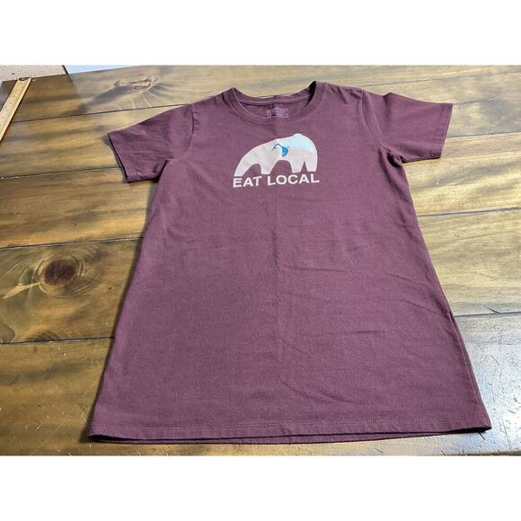 Patagonia Womens Size Small Maroon “Eat Local” Regular Fit T-Shirt - Picture 1 of 6